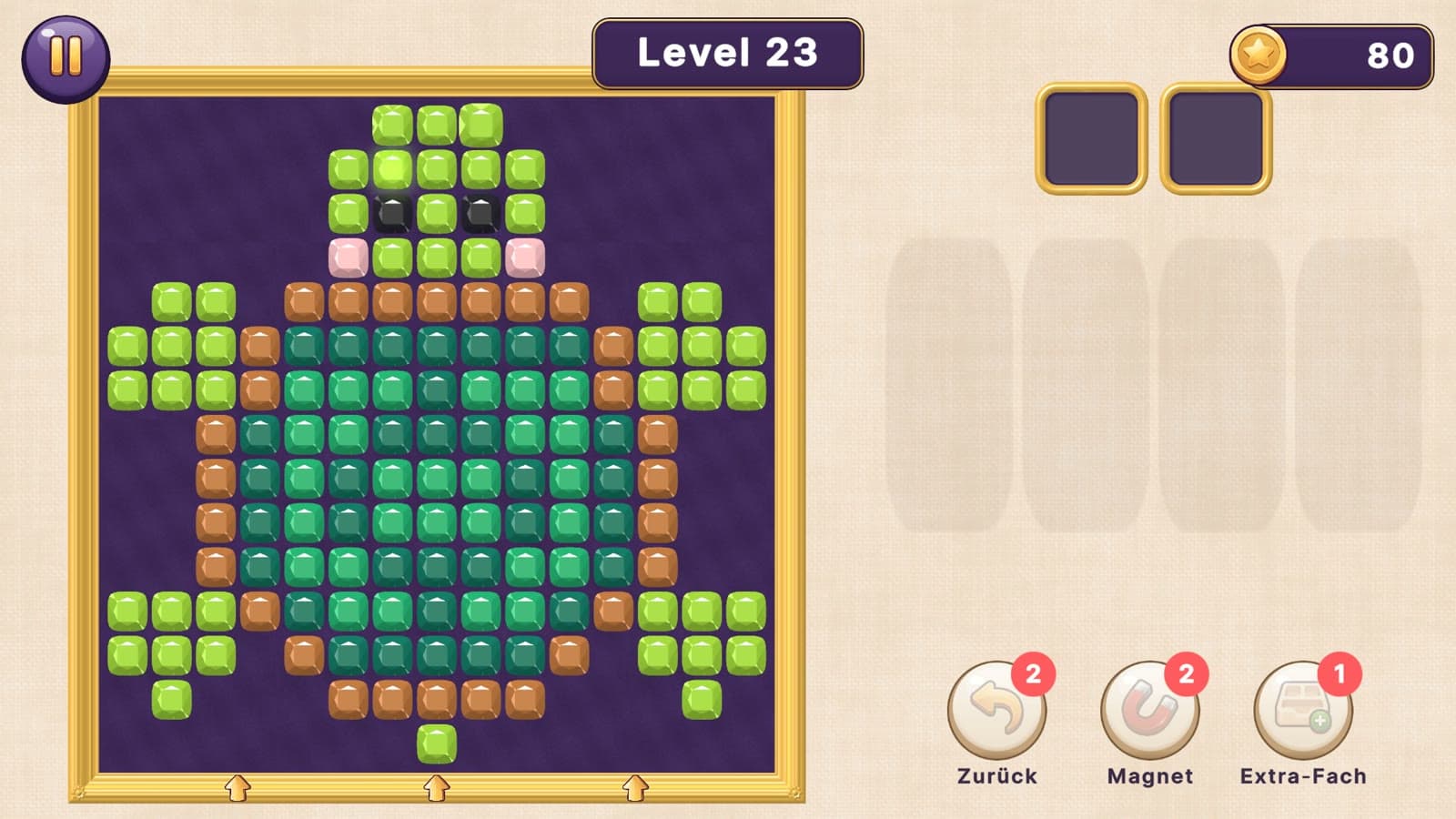 Level 23 almost done: the last gems fly into the picture